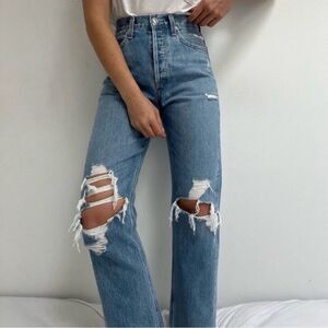 AGolde denim distressed straight-leg jeans, 90’s mid-rise size 31